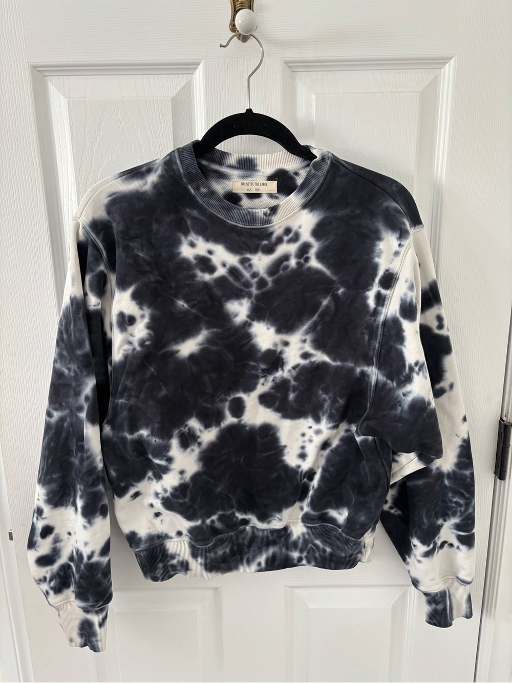 Brunette The Label Dark Navy & White Tie-Dye Crewneck Sweater Sweatshirt